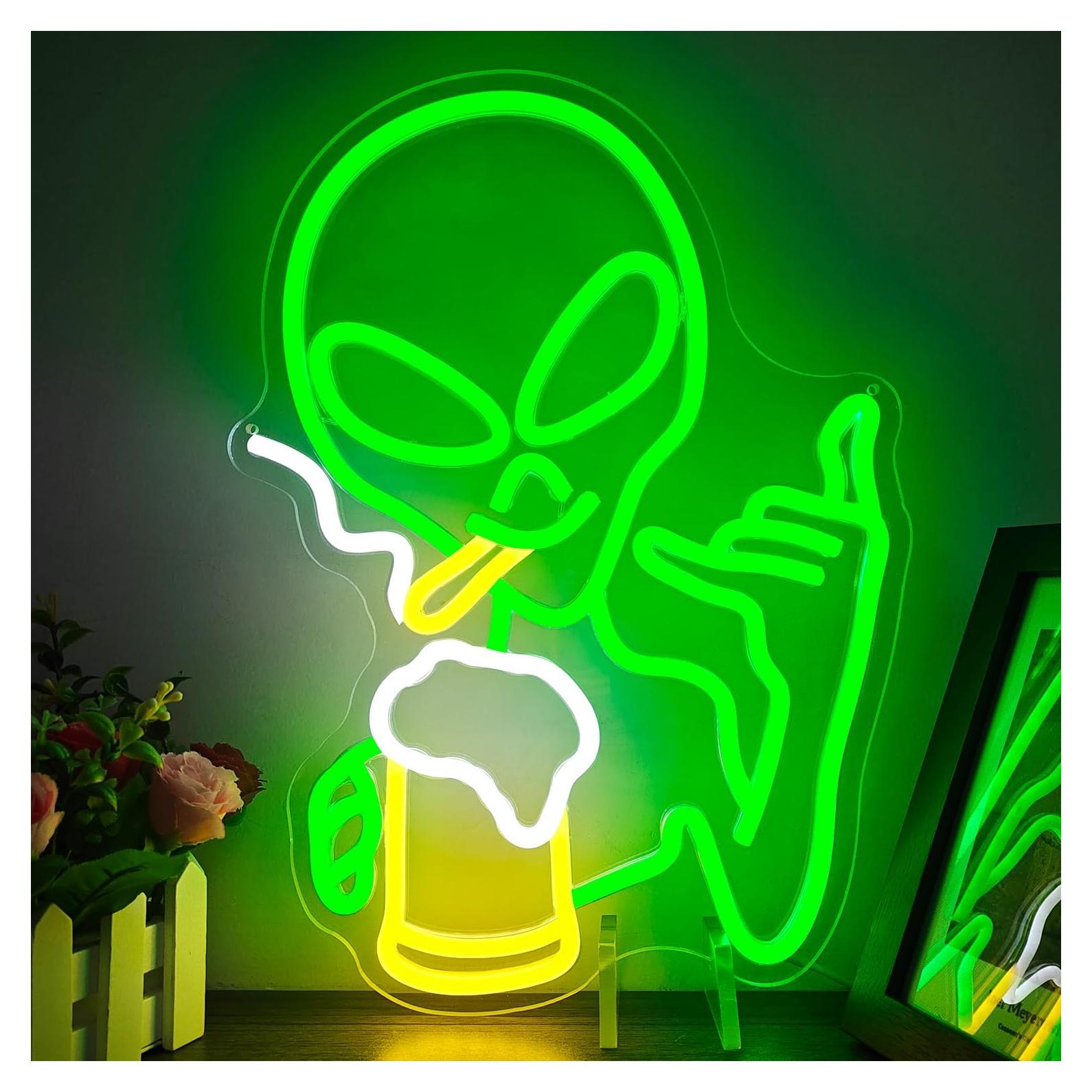 Letrero de Neón Alienígena Verde Dimmable Geeinar 30x10 cm