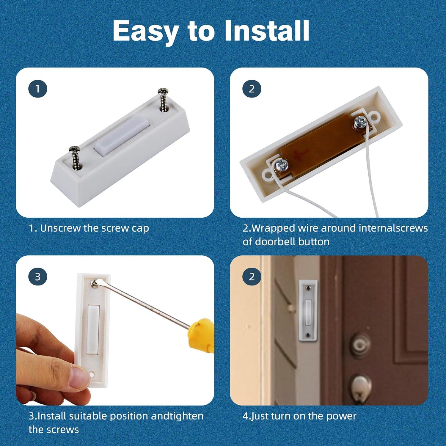 Botón de timbre LED Abvsdu cuadrado blanco con cable