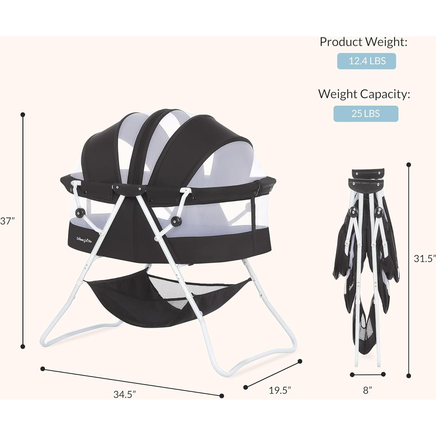 Cuna Karley Dream On Me Negra, Ligera y Espaciosa para Bebés