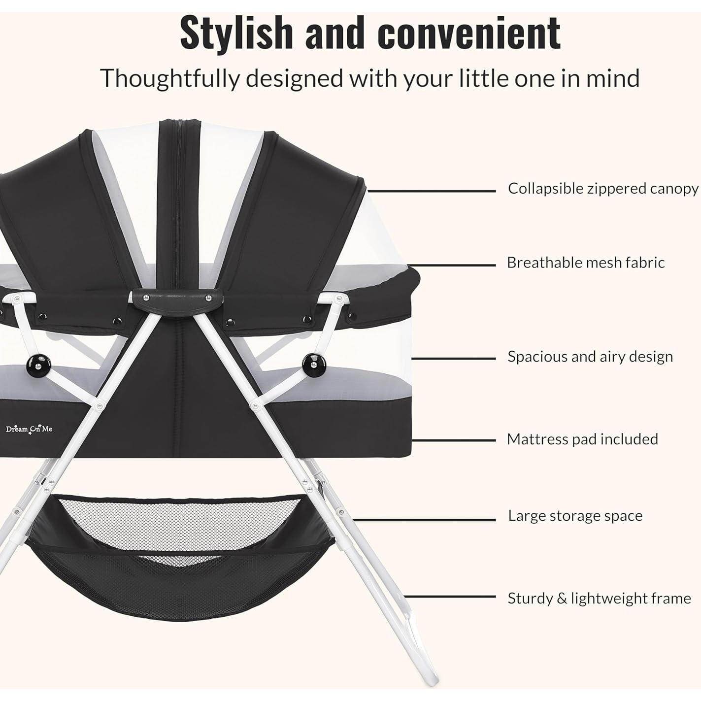 Cuna Karley Dream On Me Negra, Ligera y Espaciosa para Bebés