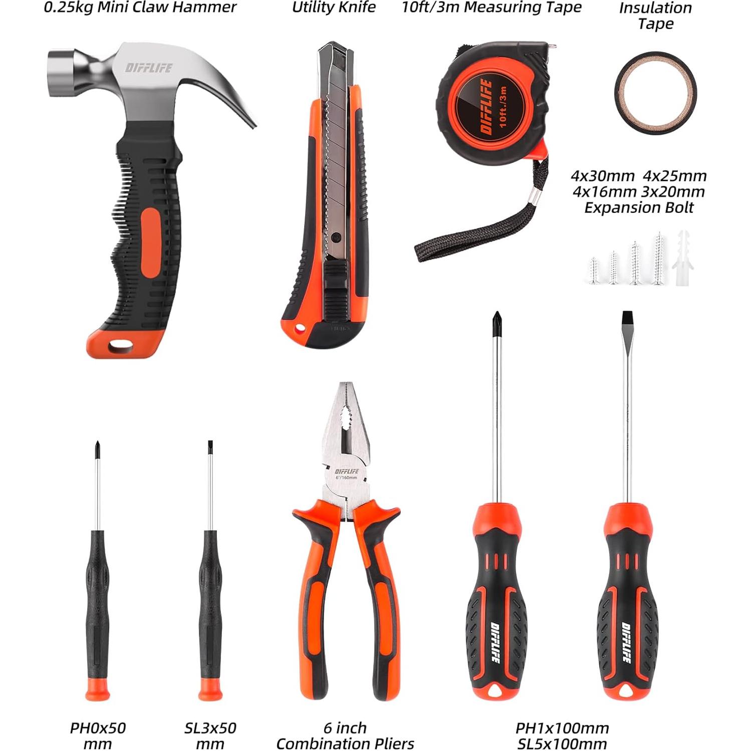Juego de Herramientas DIFFLIFE 14 Piezas para Hogar y Auto