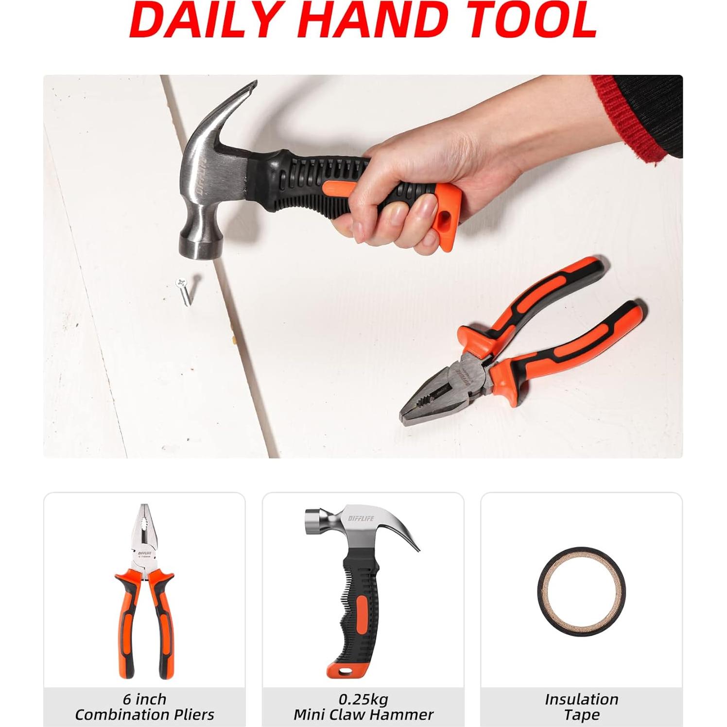 Juego de Herramientas DIFFLIFE 14 Piezas para Hogar y Auto