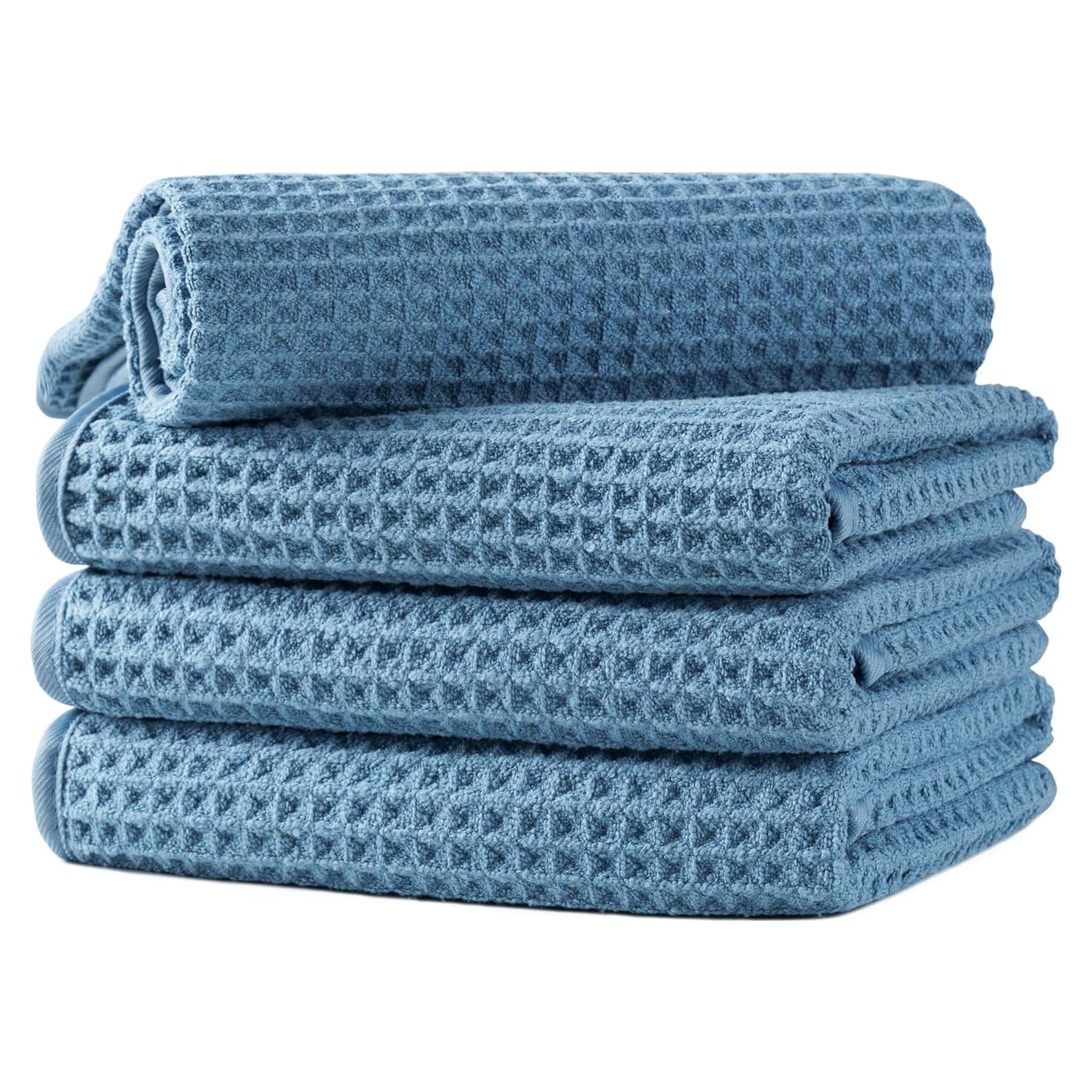 Conjunto de 4 Toallas de Mano Microfibra Azul 40x66 cm