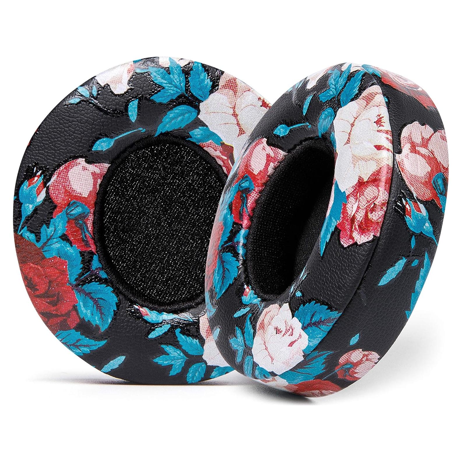 Almohadillas de Repuesto Wicked Cushions para Beats Solo 2 y 3 - Cuero Suave, Espuma de Memoria, Color Negro Floral