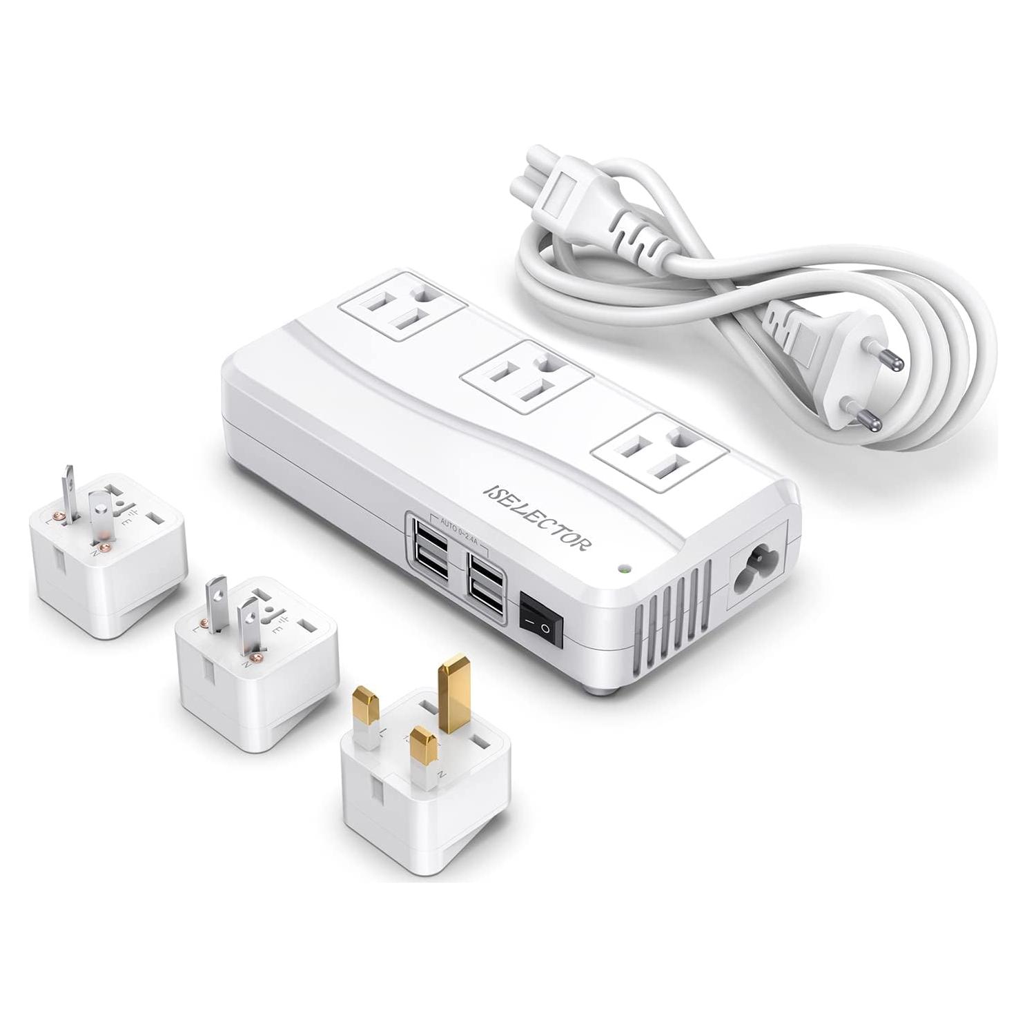Adaptador de Viaje ISELECTOR 220V a 110V 6A 4 USB 3 AC