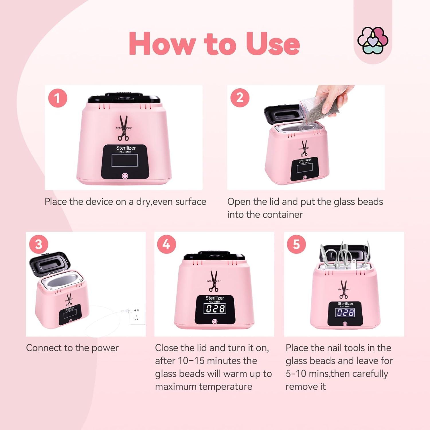 Esterilizador Eléctrico de Herramientas de Uñas SAVILAND Rosa