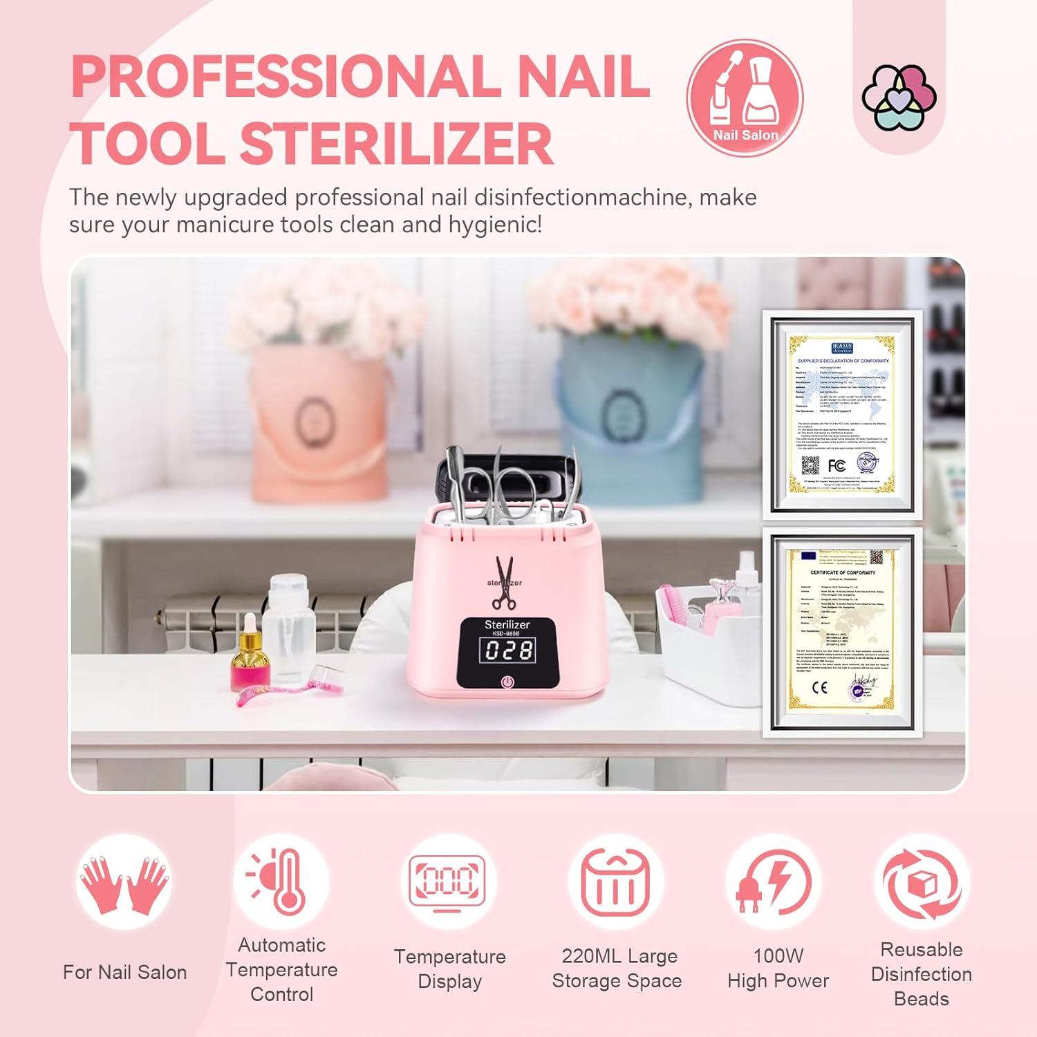 Esterilizador Eléctrico de Herramientas de Uñas SAVILAND Rosa