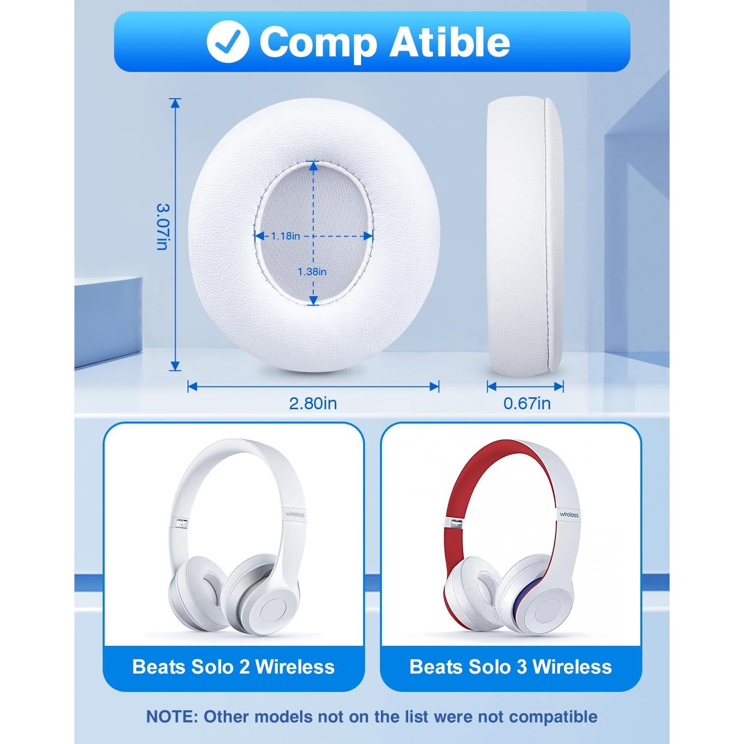 Almohadillas de Reemplazo Link Dream para Auriculares Beats Solo 2/3 - Espuma de Memoria Blanca