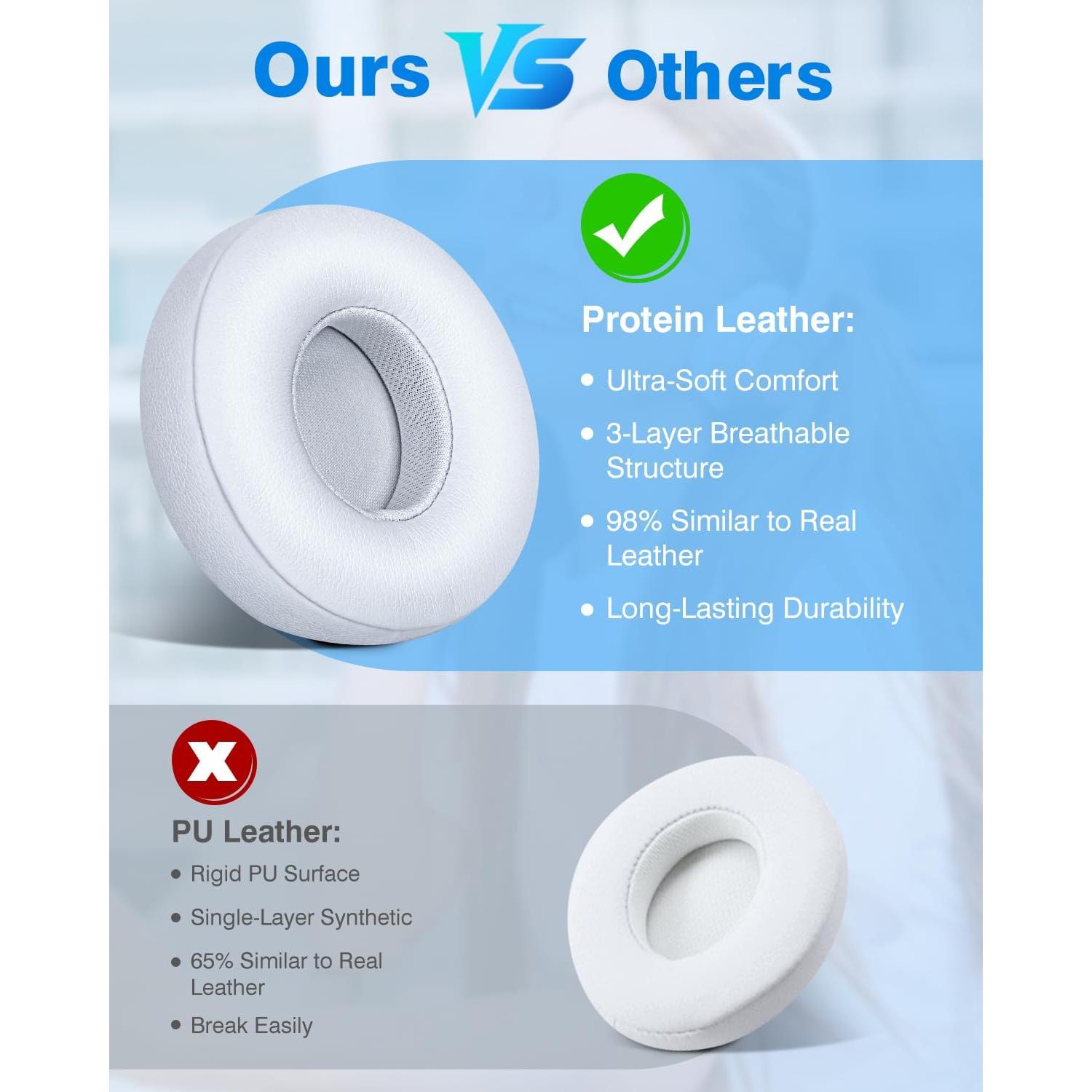 Almohadillas de Reemplazo Link Dream para Auriculares Beats Solo 2/3 - Espuma de Memoria Blanca