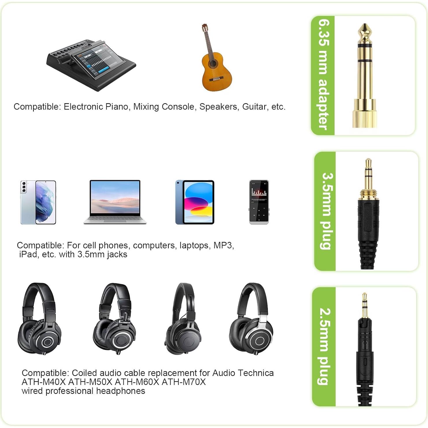 Cable de audio en espiral 2.5mm a 3.5mm Audio Technica