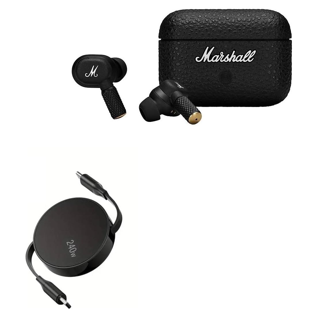 Cable USB Tipo-C Retráctil BoxWave 240W para Marshall Motif II ANC