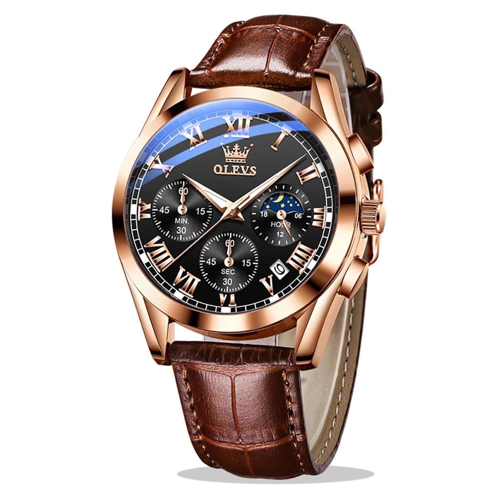 Reloj Analógico OLEVS de Cuero para Hombre - Cronógrafo, Impermeable, 40mm