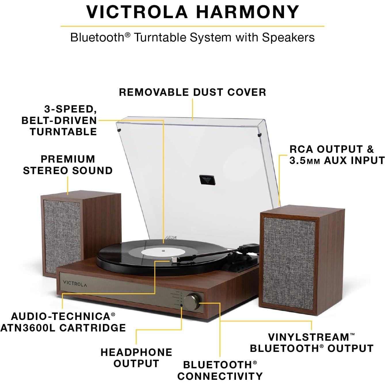 Tocadiscos Bluetooth Victrola Harmony 3 Velocidades Natural