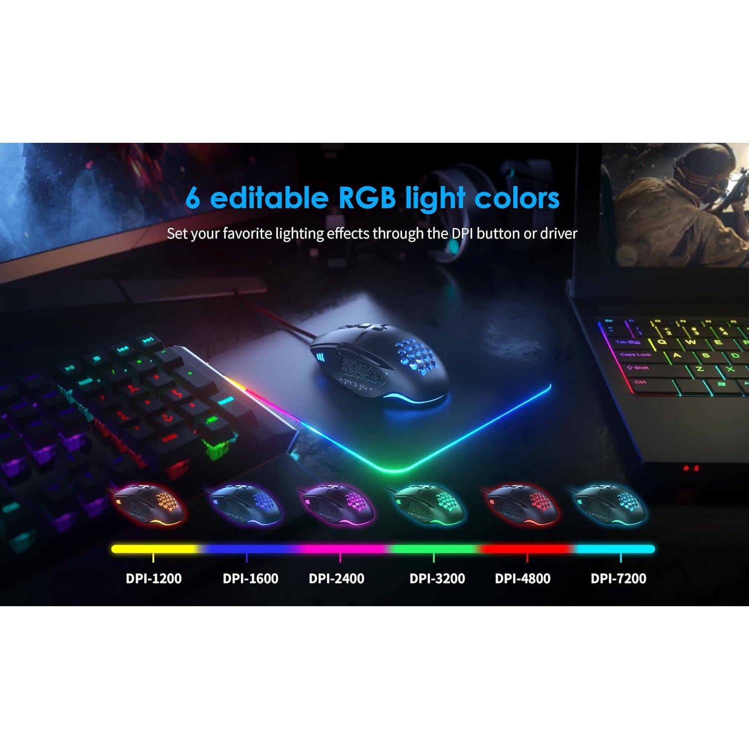 Ratón Gaming USB CYD C303 Ergonómico RGB 7200 DPI