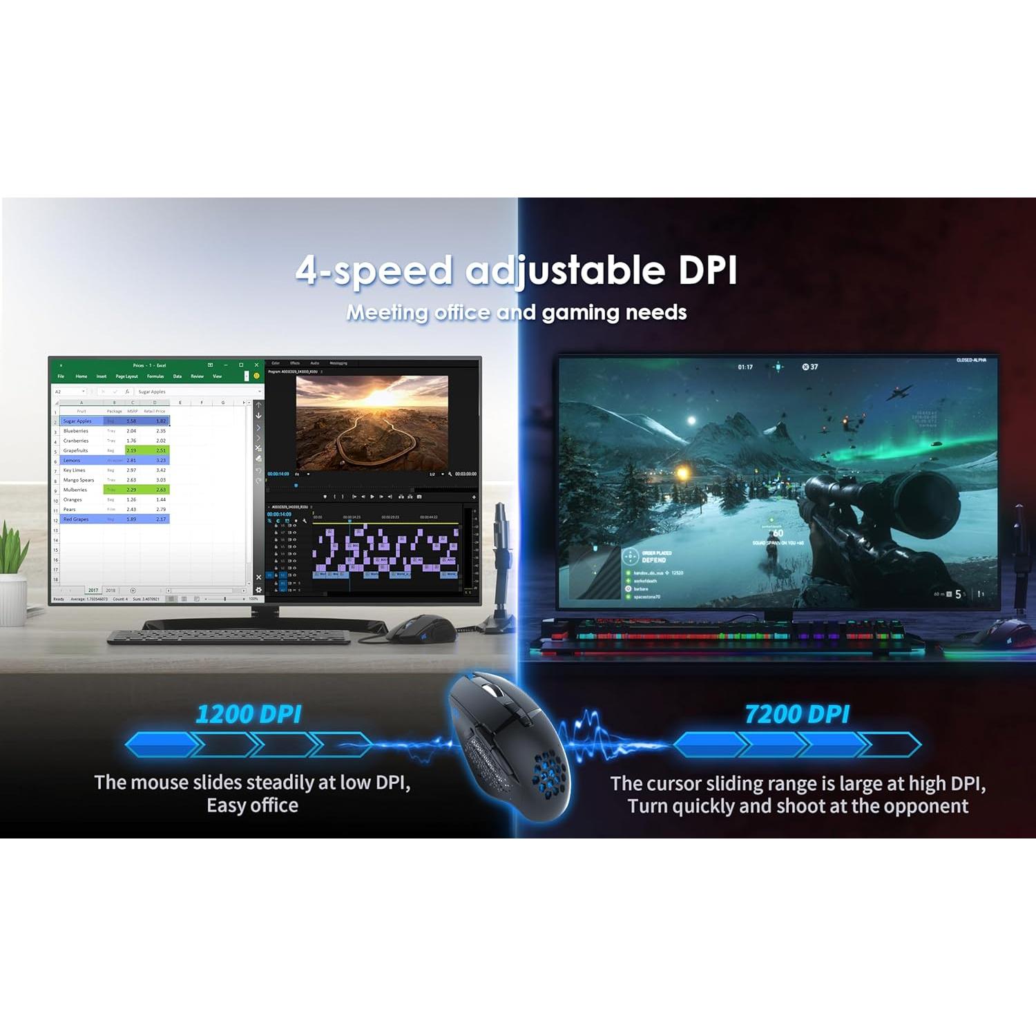 Ratón Gaming USB CYD C303 Ergonómico RGB 7200 DPI