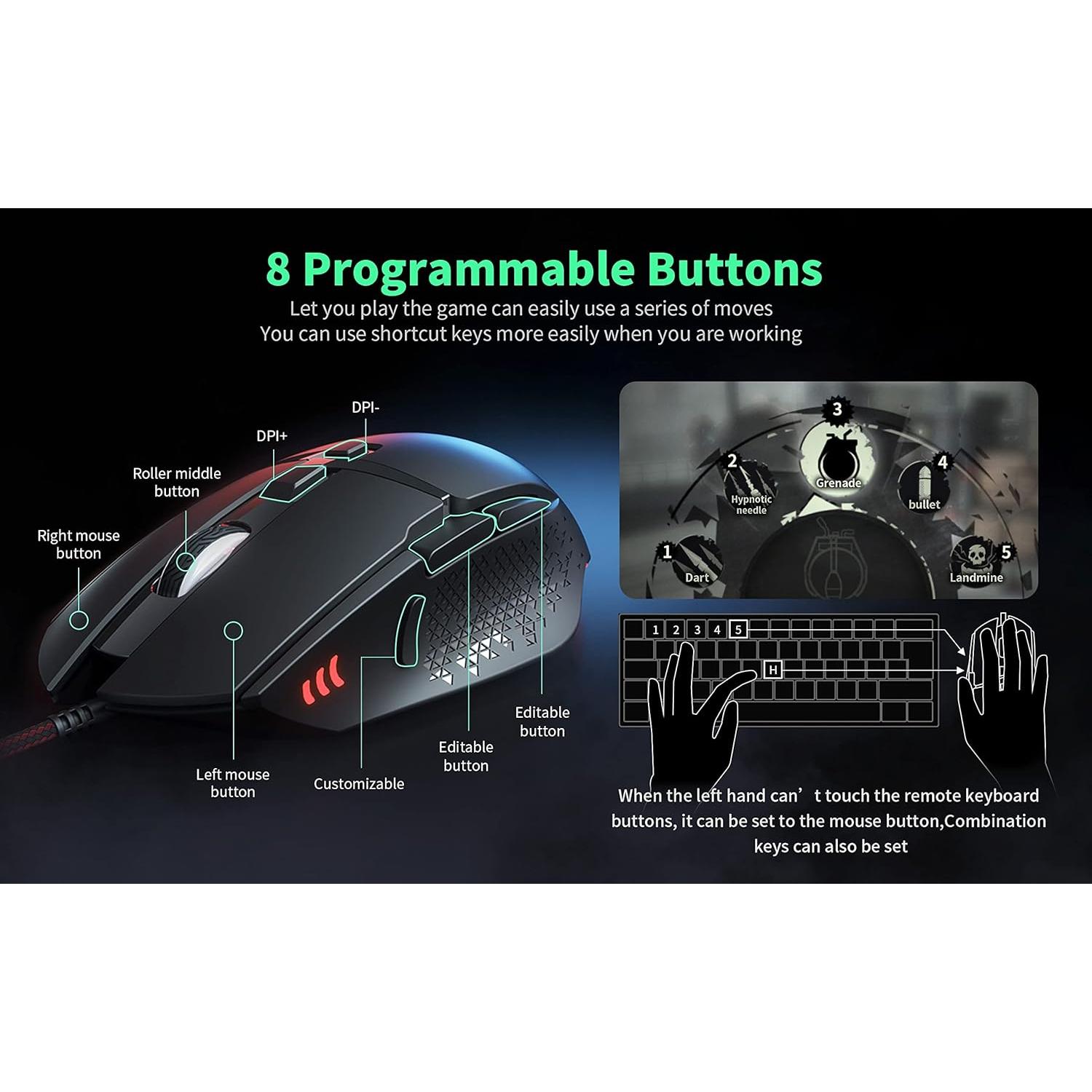 Ratón Gaming USB CYD C303 Ergonómico RGB 7200 DPI