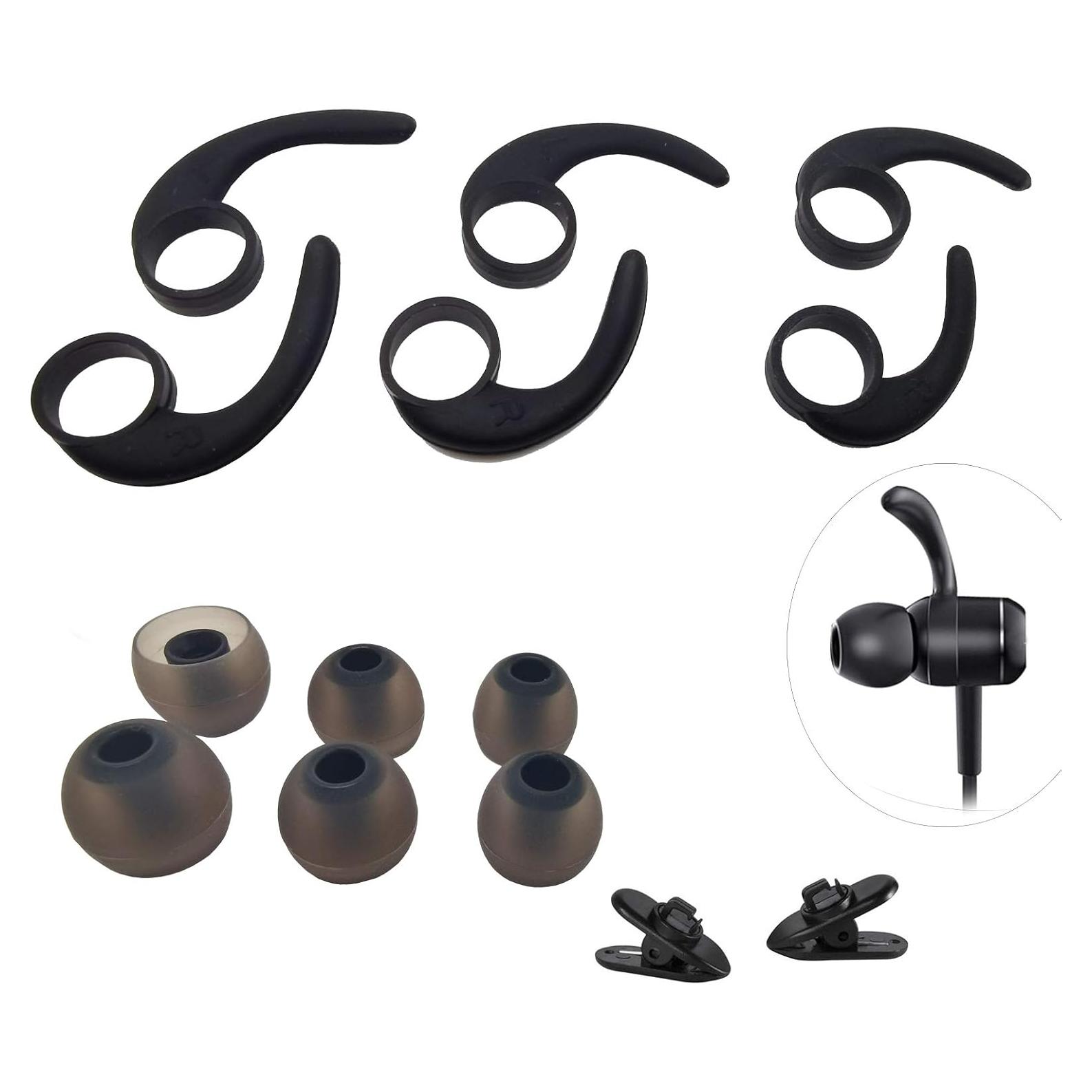 Pack: 3 Pairs (LMS) Ear Wing Tips Silicone Hooks Replacement Fins, 3 Pairs (LMS) Eartips Replacement Buds for in-Ear Sport Earphone, 2 Pcs 360 Cord Clips, for Jaybird X4 X3 X2 X More