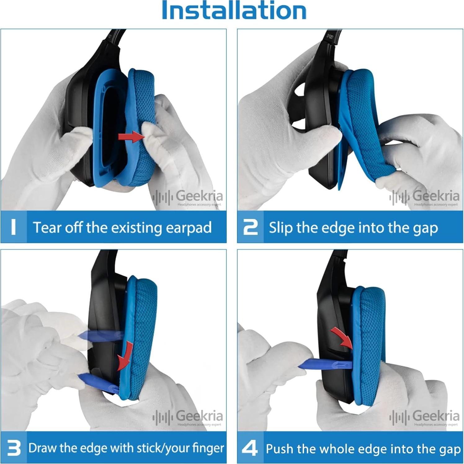 Almohadillas de Reemplazo Geekria para Logitech G430 G930 Azul
