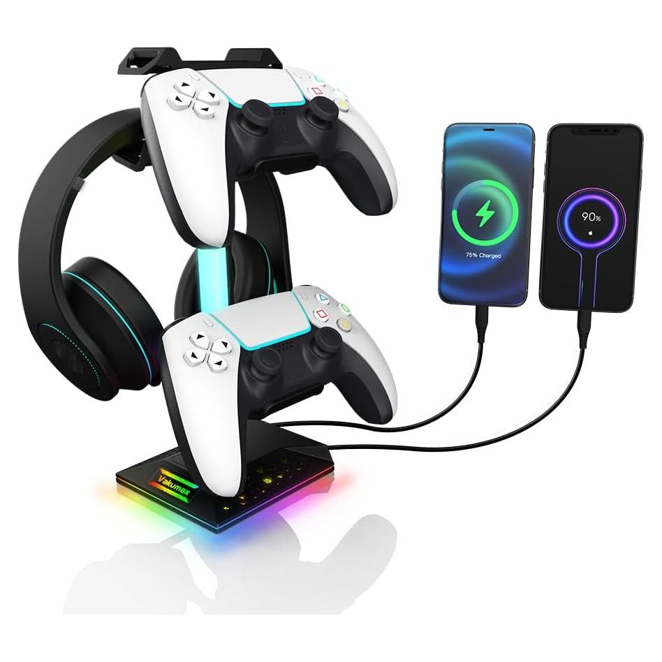 Soporte para Auriculares RGB VAKUMAX con Hub de Carga USB-C