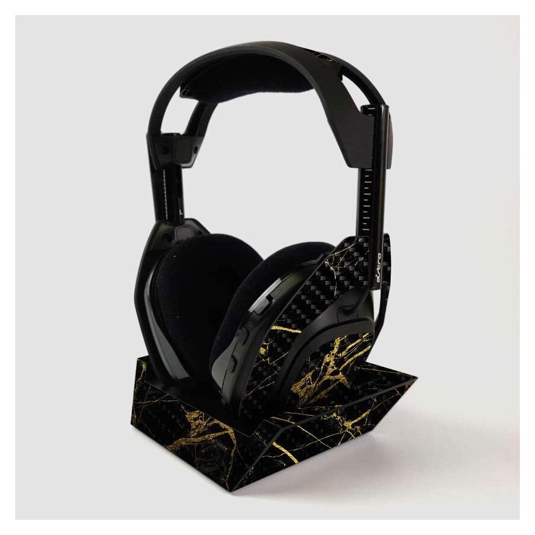 Piel de Fibra de Carbono MightySkins para Auriculares ASTRO A50 - Mármol Negro Dorado