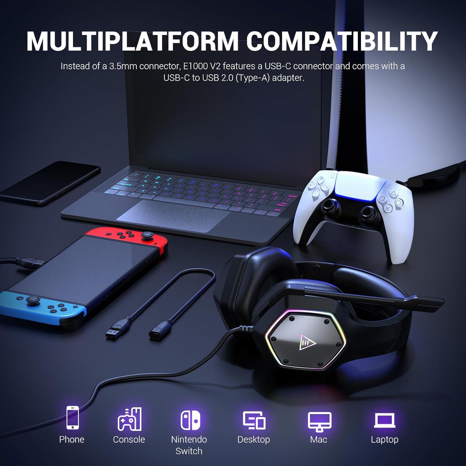 Auriculares de Juego EKSA E900 y E1000 V2 con Conector 3.5mm, USB y Tipo C