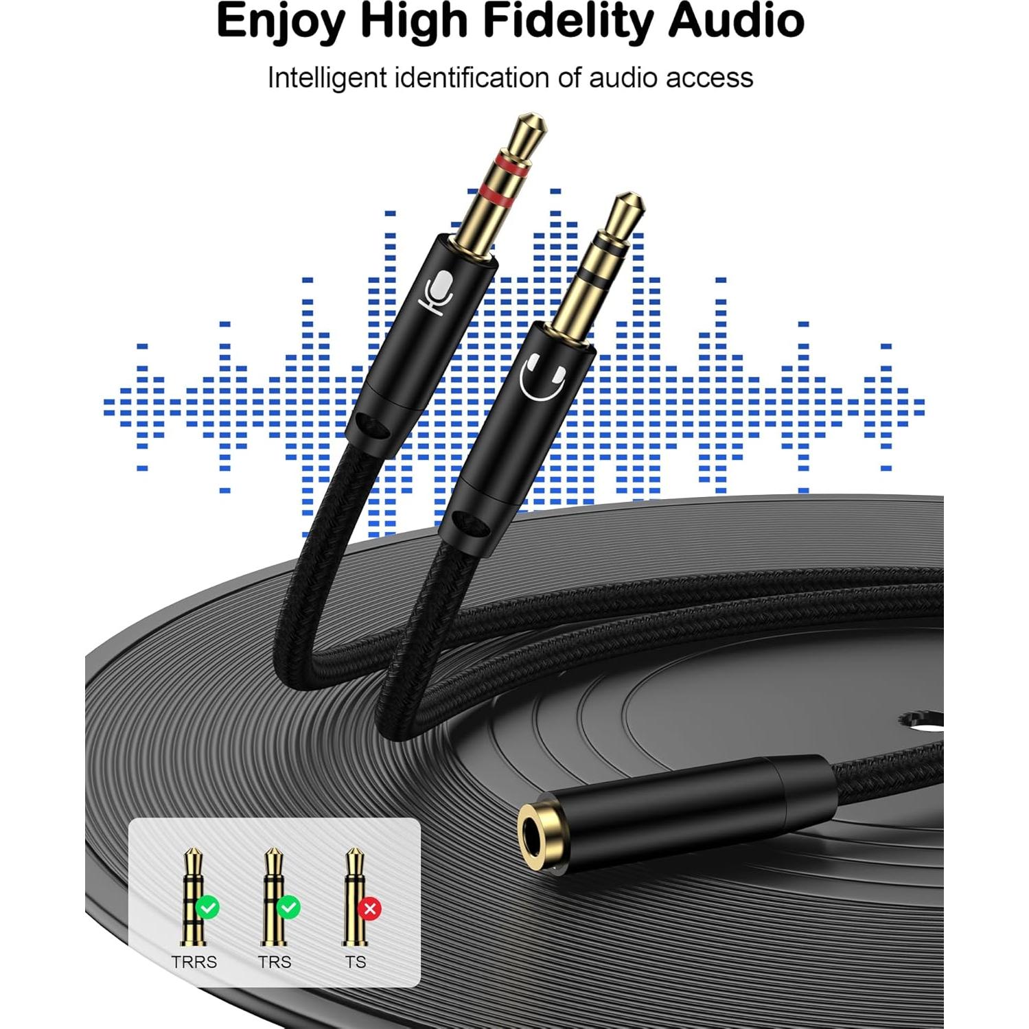 Divisor de Micrófono y Auriculares Bordsek 3.5mm 2-en-1