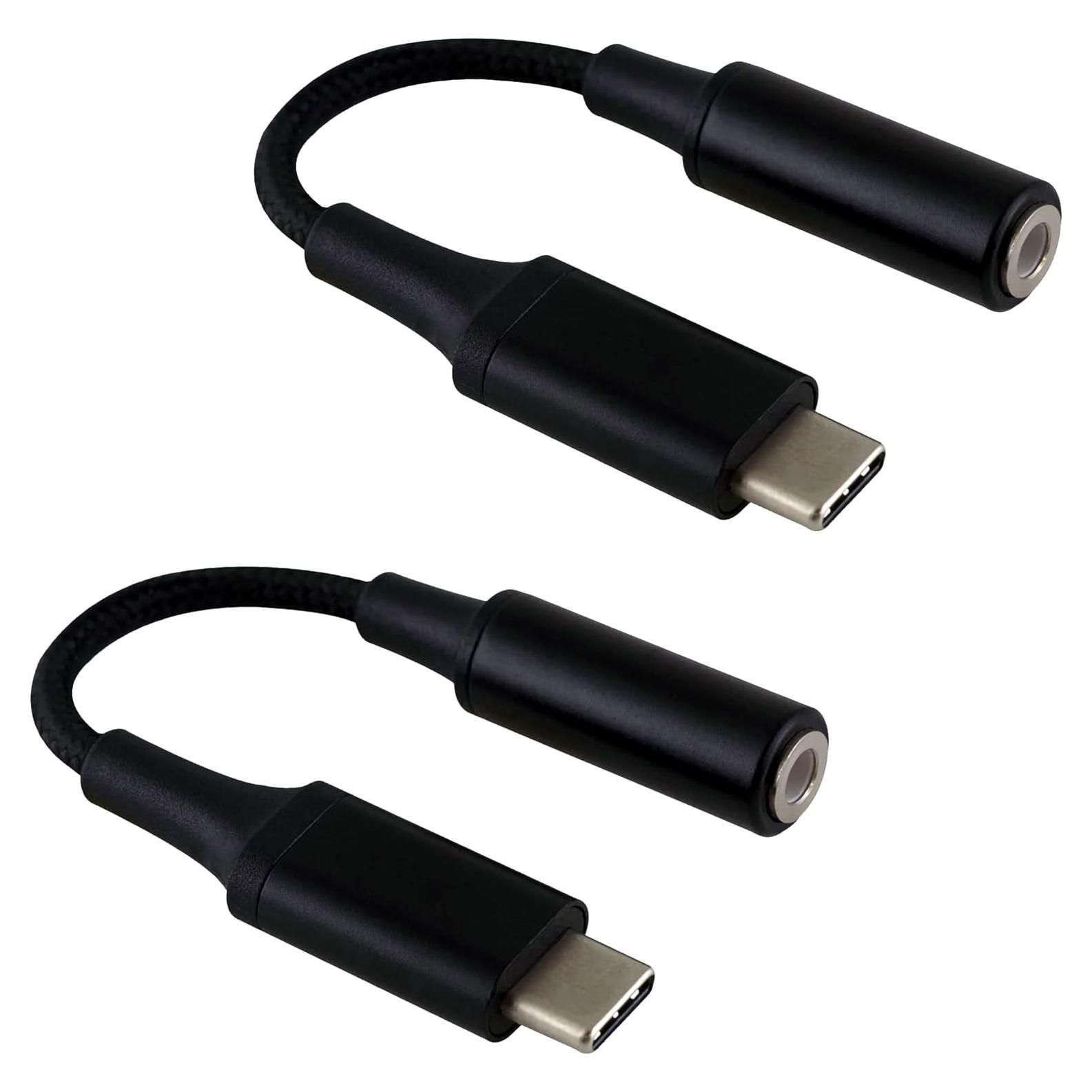 Adaptador USB C a 3.5mm Tek Styz - 2 Pack Negro