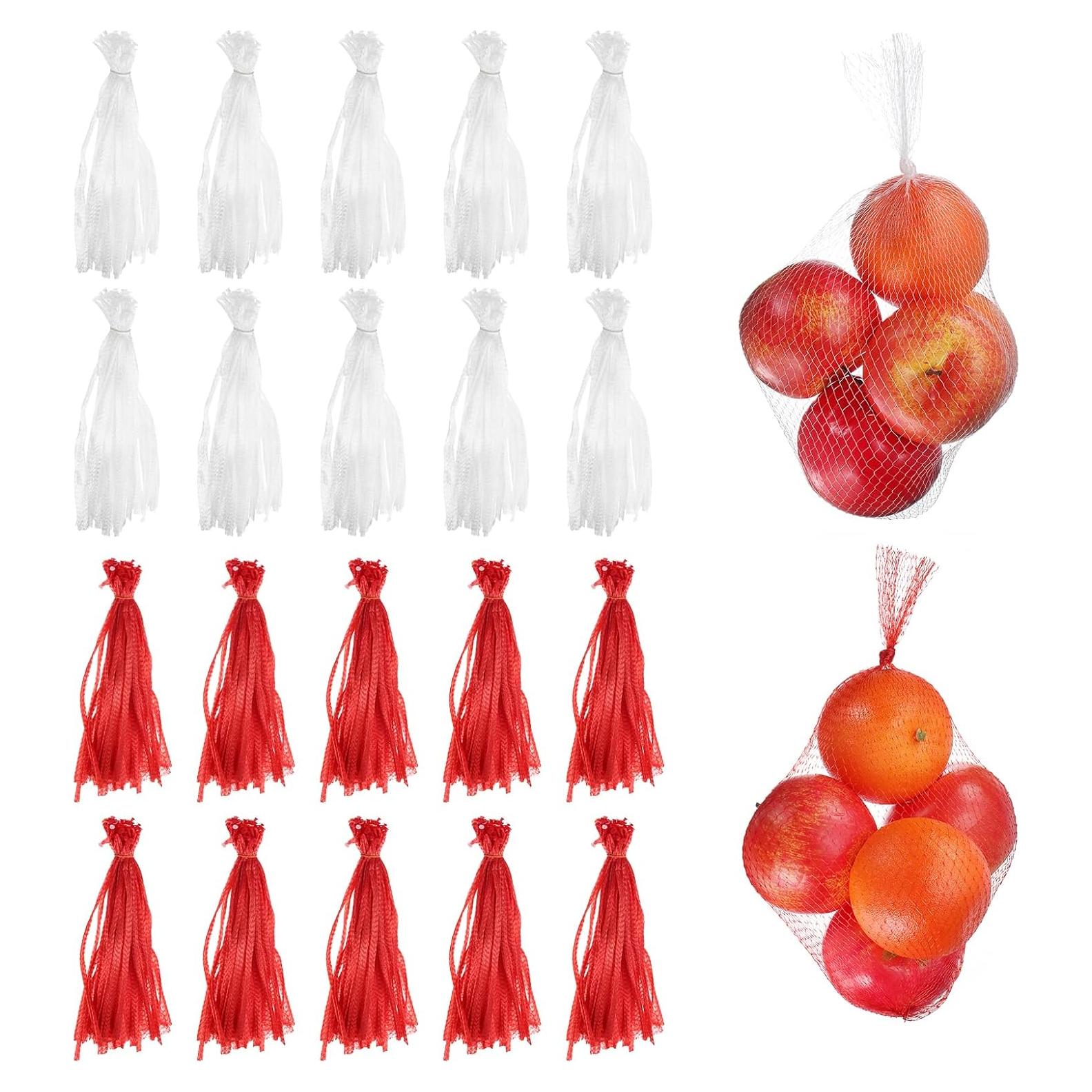 100 Bolsas de Malla Nylon Reutilizables uxcell 30 cm Blanco/Rojo