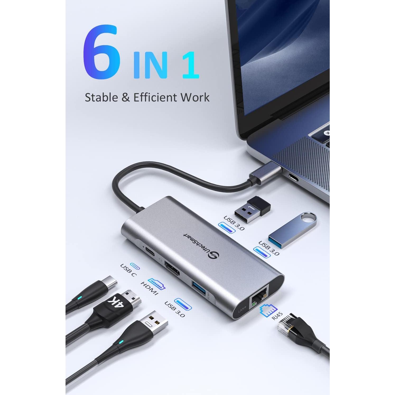 UtechSmart Hub USB C 6 en 1 HDMI 4K Ethernet 100W