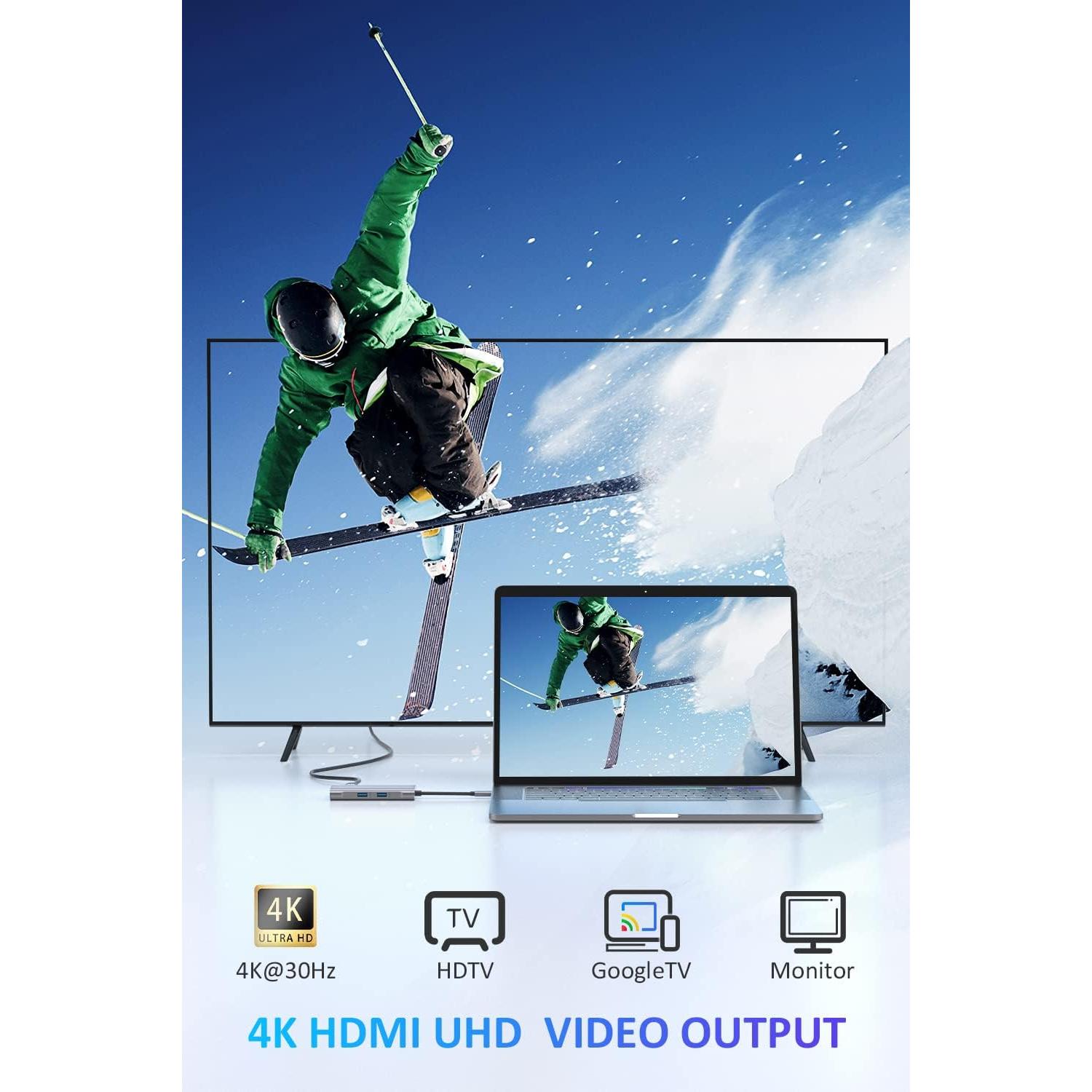 UtechSmart Hub USB C 6 en 1 HDMI 4K Ethernet 100W