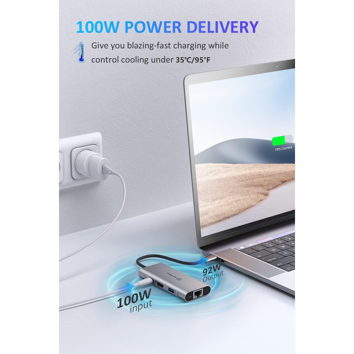 UtechSmart Hub USB C 6 en 1 HDMI 4K Ethernet 100W