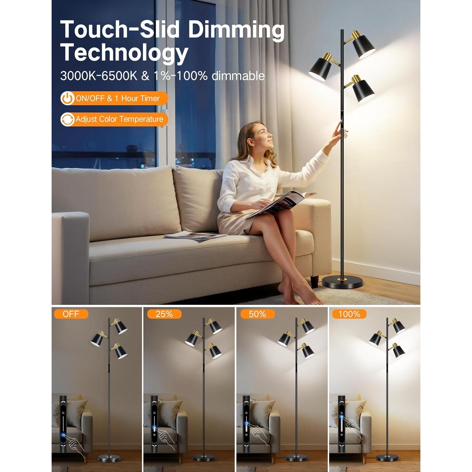 Lámpara de Pie LED OUTON Regulable con Control Remoto 170 cm