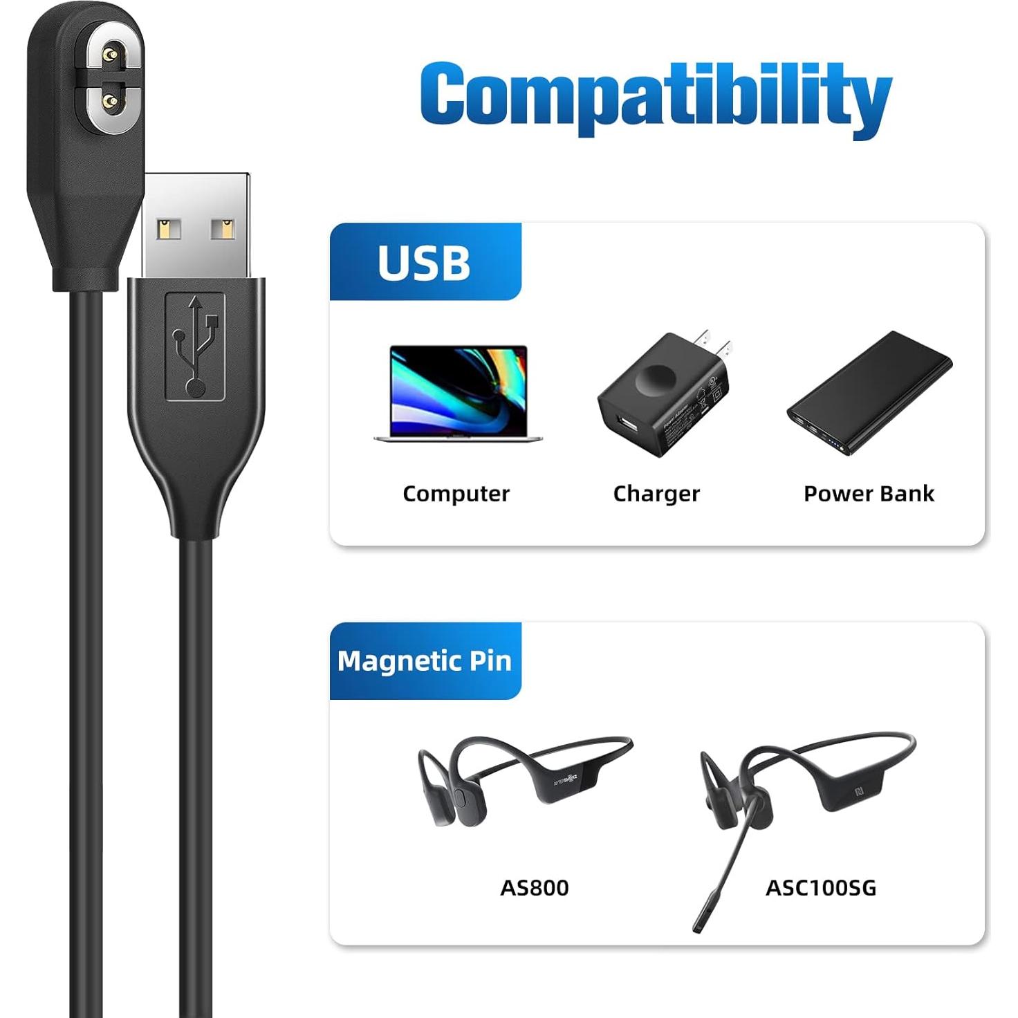 Cable de Carga 1m Seynli para AfterShokz Aeropex y OpenRun