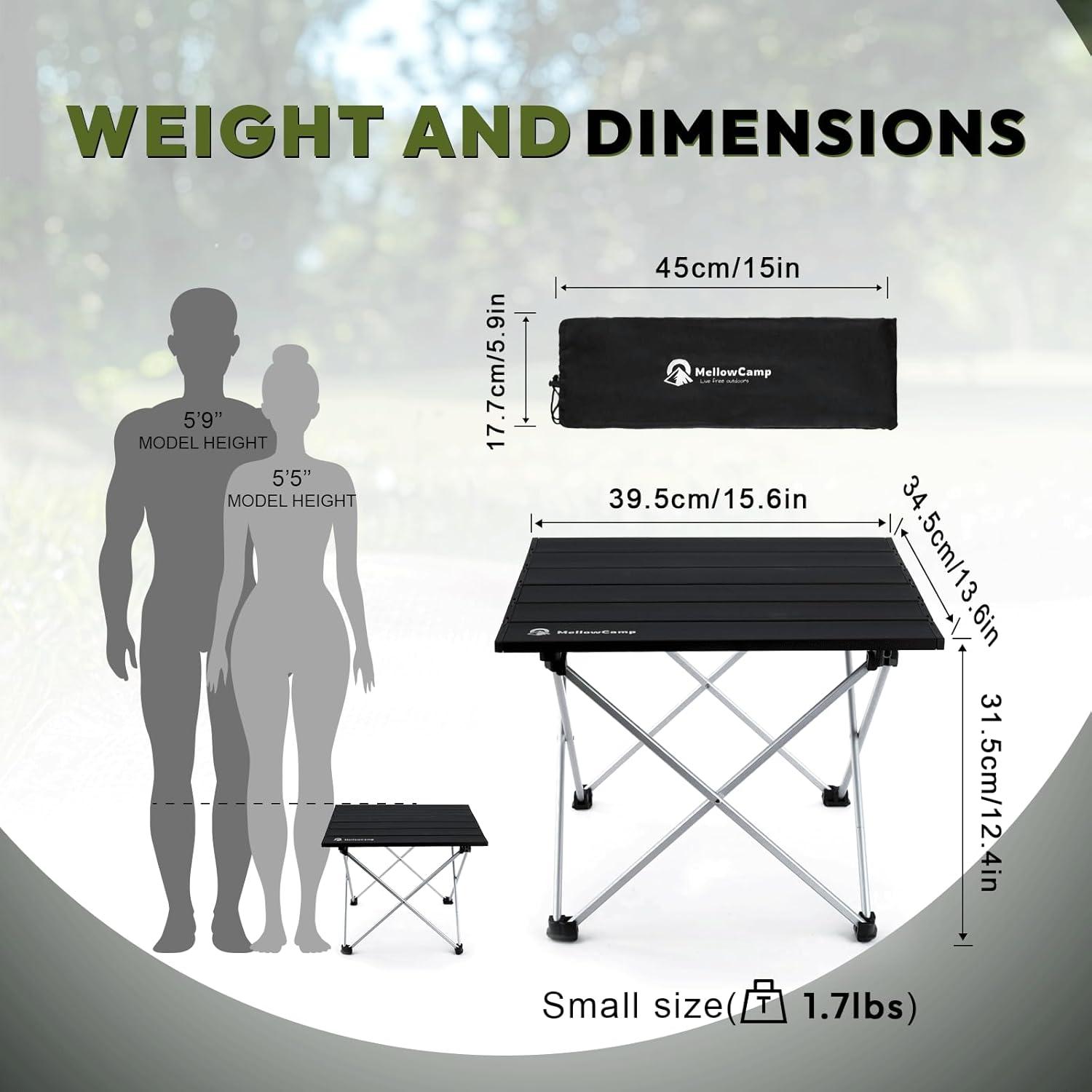 Mesa Plegable Ultraligera MellowCamp FT013 Negra 39.6x34.5cm