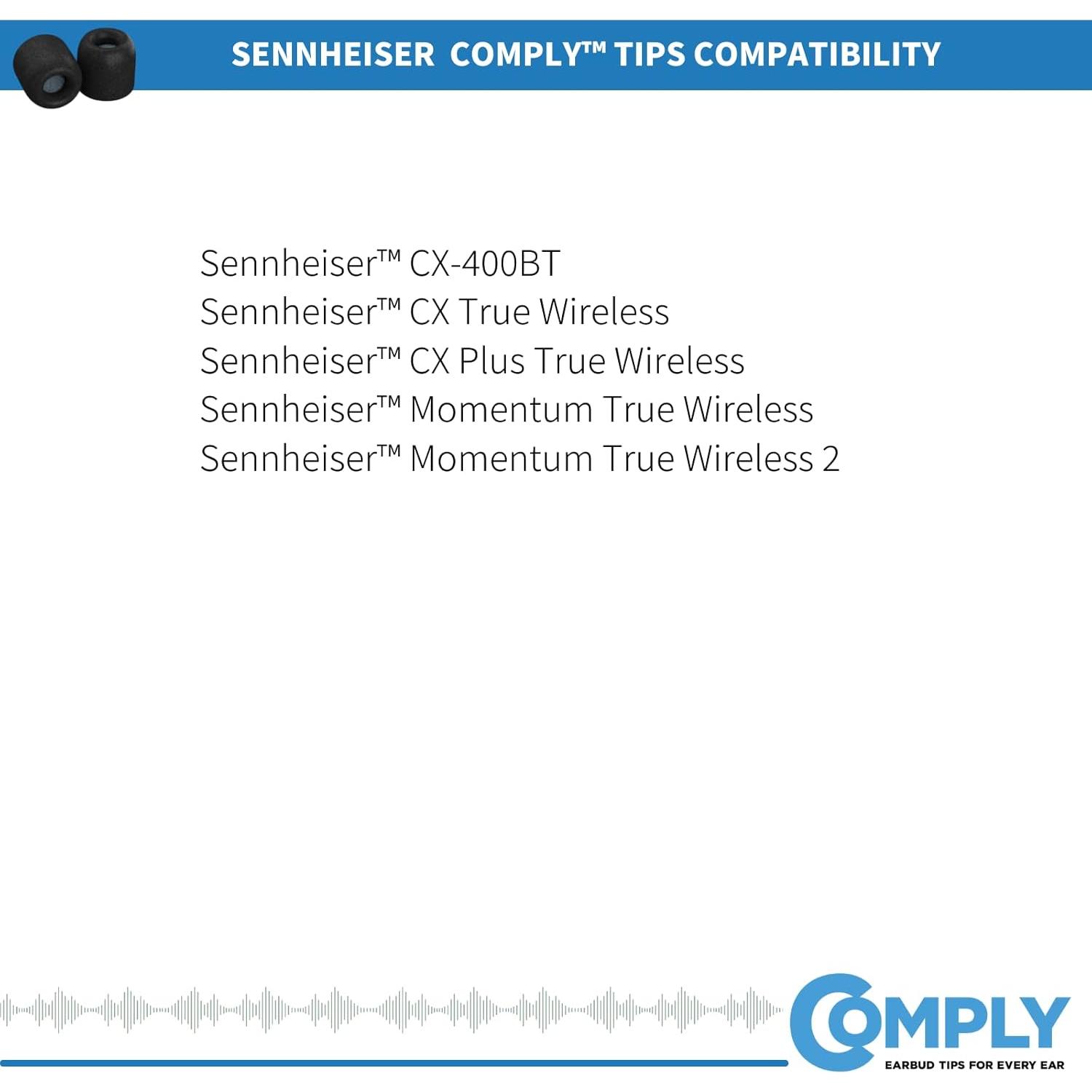 Consejos de espuma viscoelástica Comply TrueGrip para Sennheiser Momentum y CX-400BT - 3 pares, Mediano