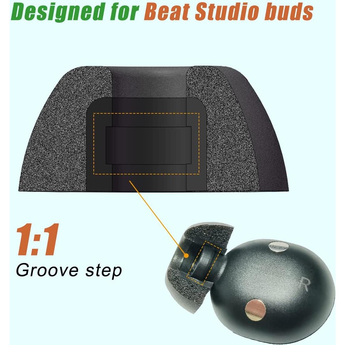 Memory Foam Ear Tips for Beats Studio Buds Earhooks for Beats Earbuds Replacement Grip Cover for Beats Studio Buds+ Ear Tips fit in Charging Case, Black