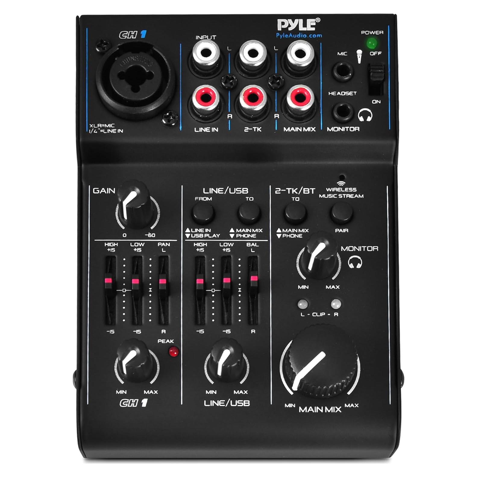 Mezclador de Audio Bluetooth Pyle PAD30MXUBT.5 - 3 Canales, USB