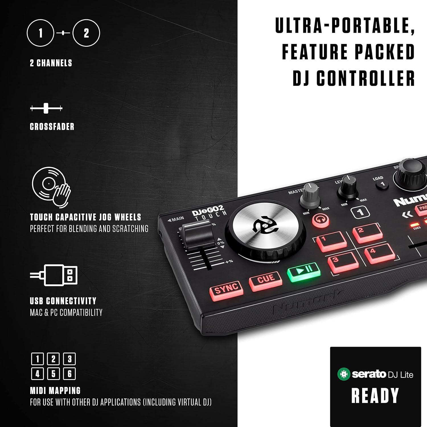 Controlador DJ Numark DJ2GO2 Touch con Auriculares DJ