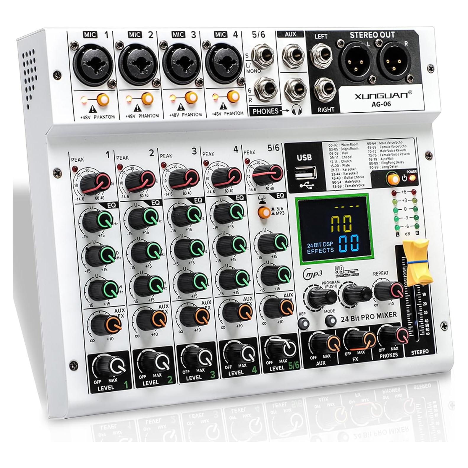 Mezclador de Audio Profesional XUNGUAN AG-06 6 Canales Bluetooth