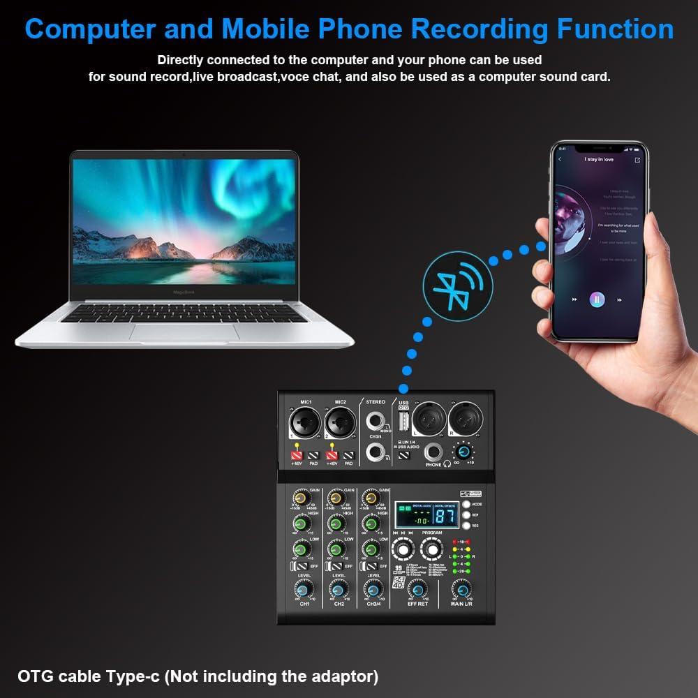 Mezclador DJ Profesional 4 Canales Doslnlya XR-4 Bluetooth USB