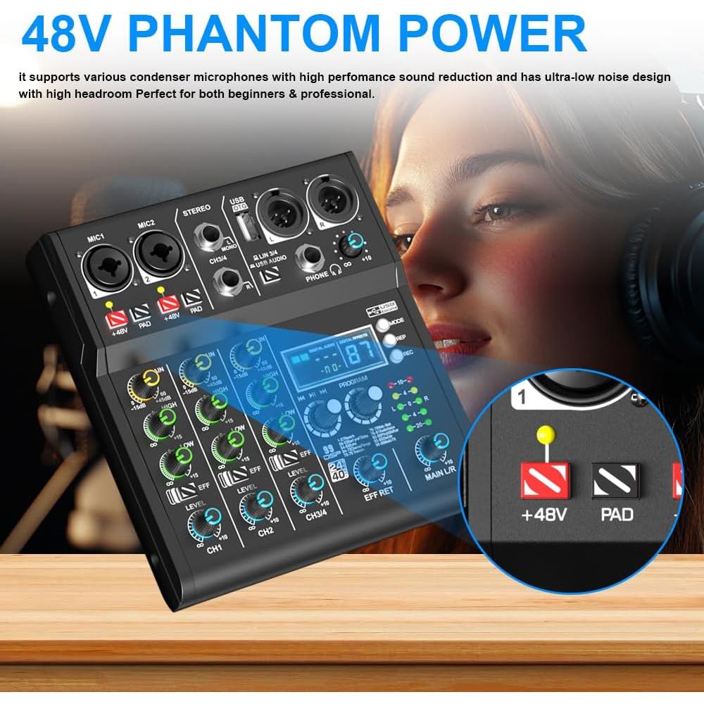 Mezclador DJ Profesional 4 Canales Doslnlya XR-4 Bluetooth USB