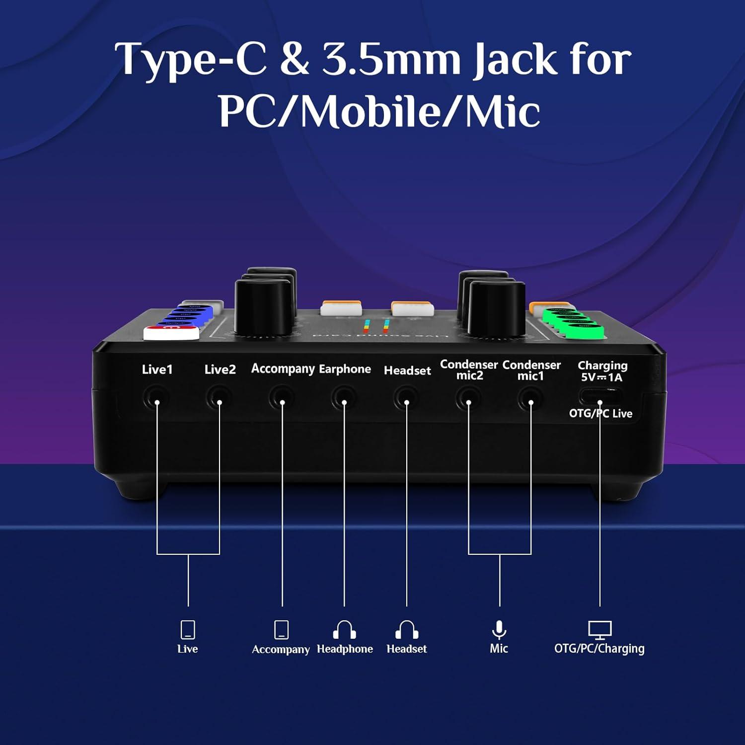 Mesa de Mezcla de Audio Portátil M8 DJ Sound Board 16bit/44.1KHz