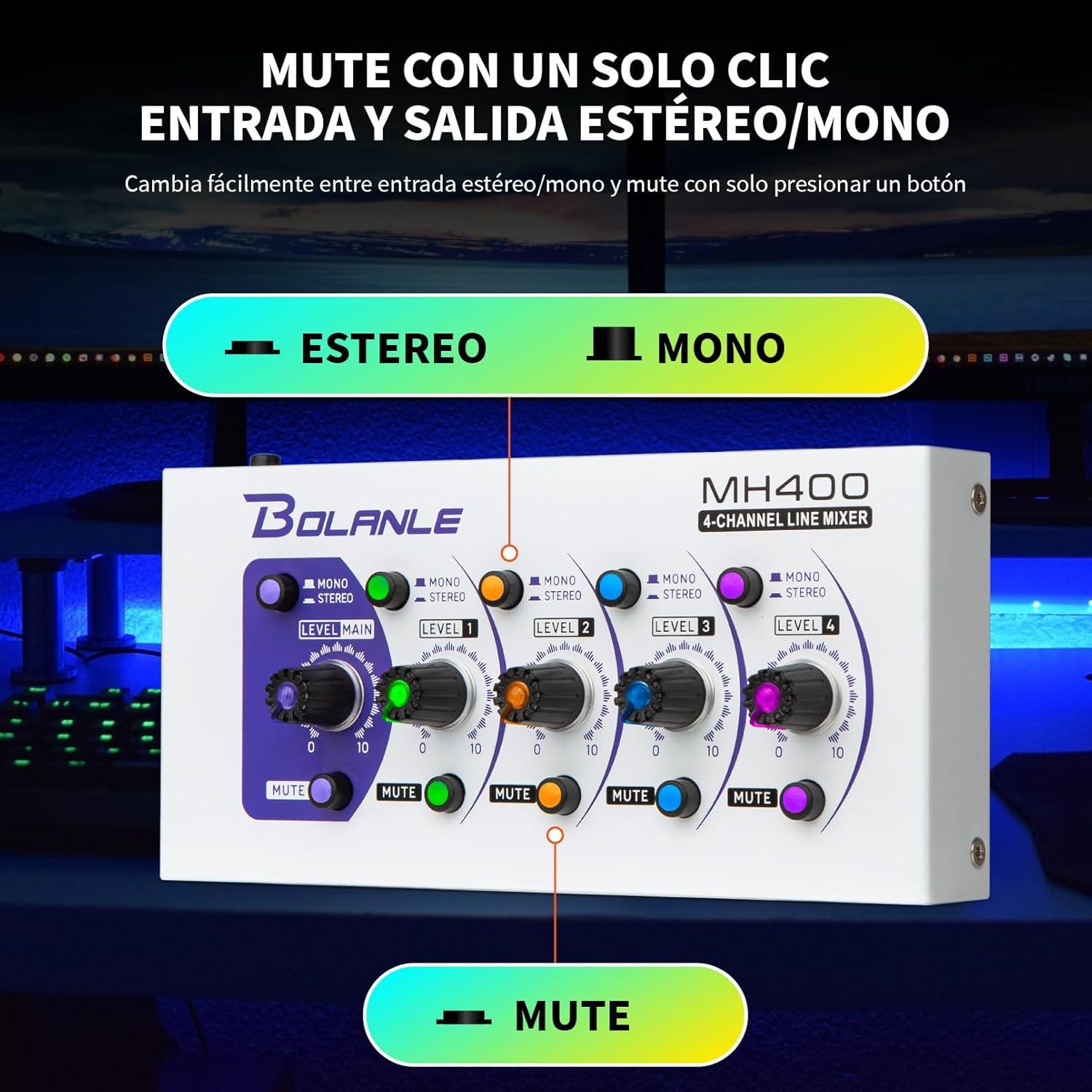 Mini Mezclador de Audio Bolanle MH400, 4 Canales, Bajo Ruido