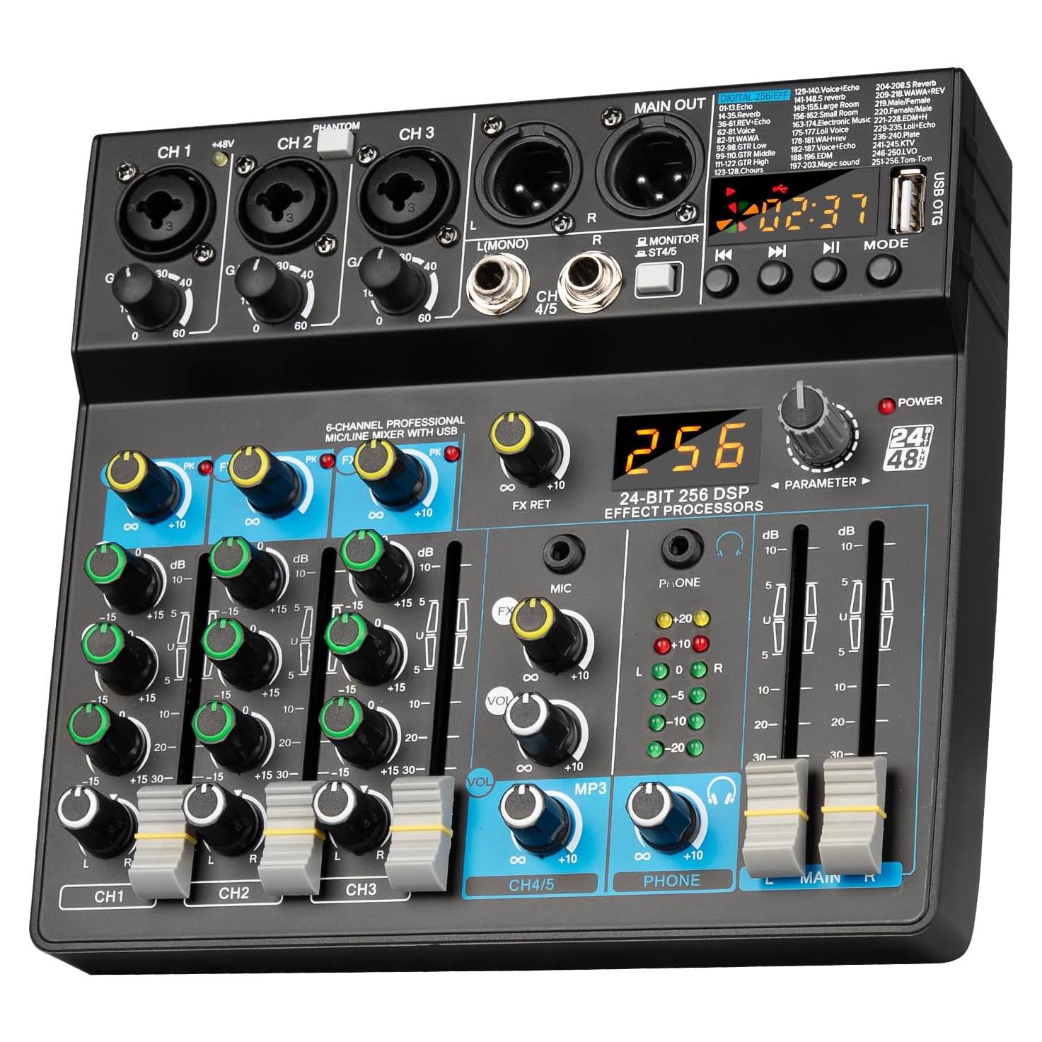 Mezclador de Audio Profesional Depusheng 5 Canales USB Bluetooth