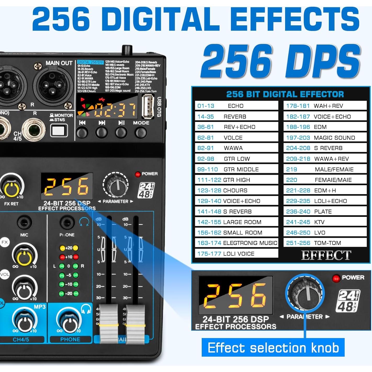 Mezclador de Audio Profesional Depusheng 5 Canales USB Bluetooth