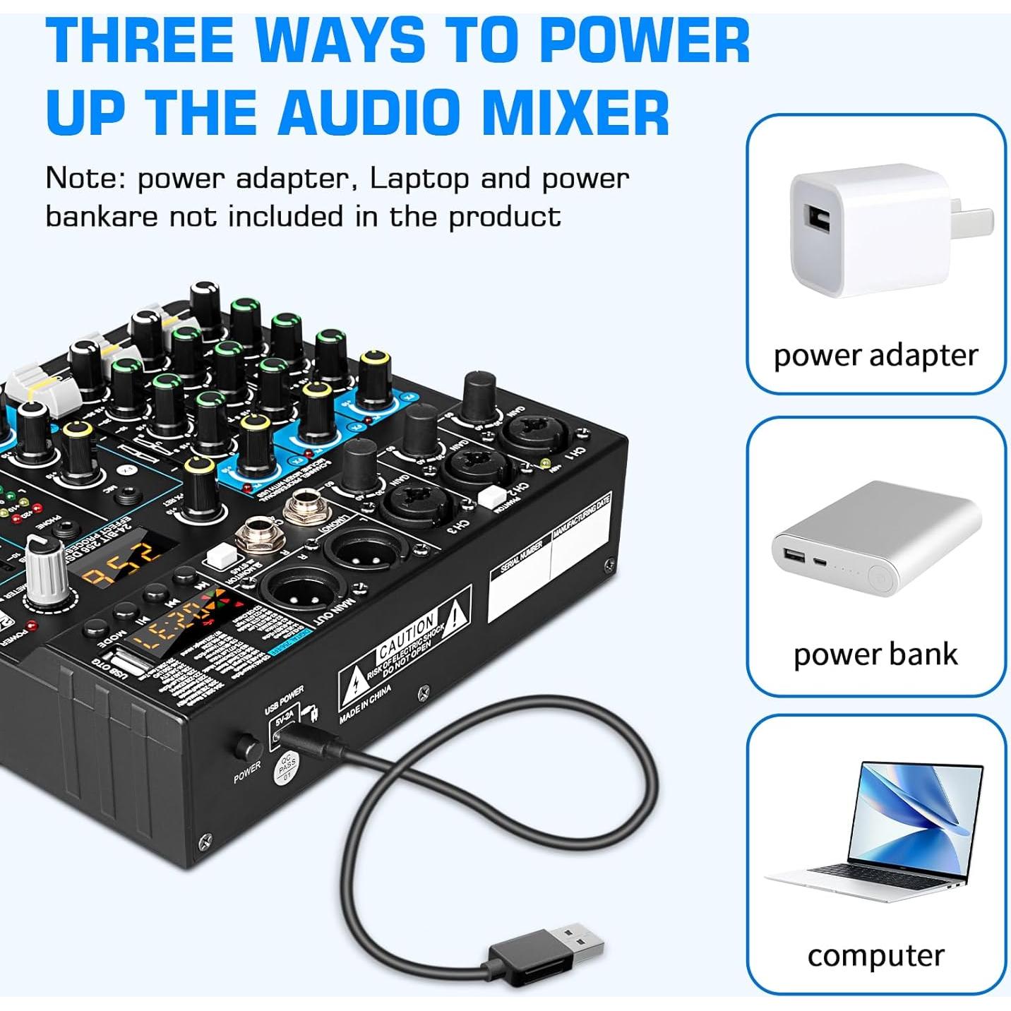 Mezclador de Audio Profesional Depusheng 5 Canales USB Bluetooth