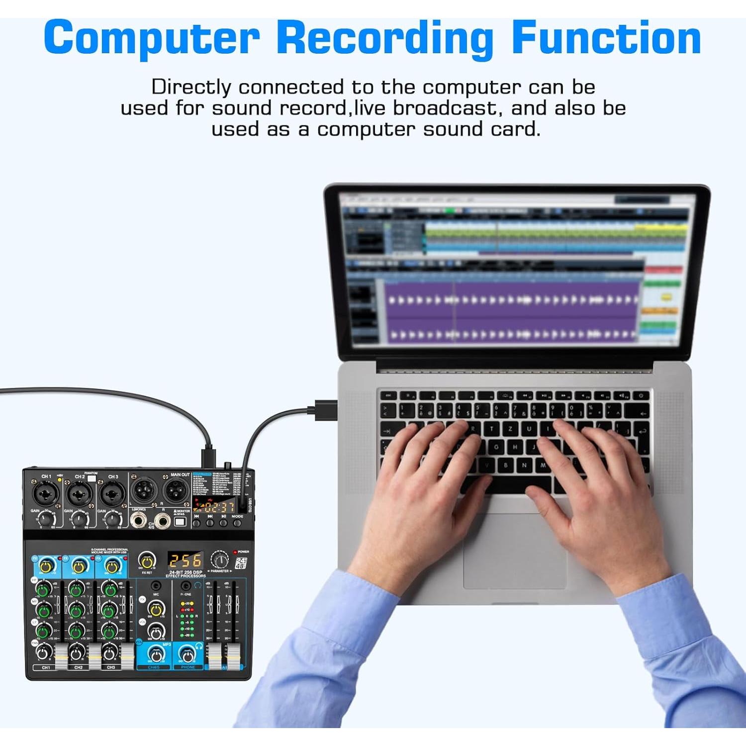 Mezclador de Audio Profesional Depusheng 5 Canales USB Bluetooth