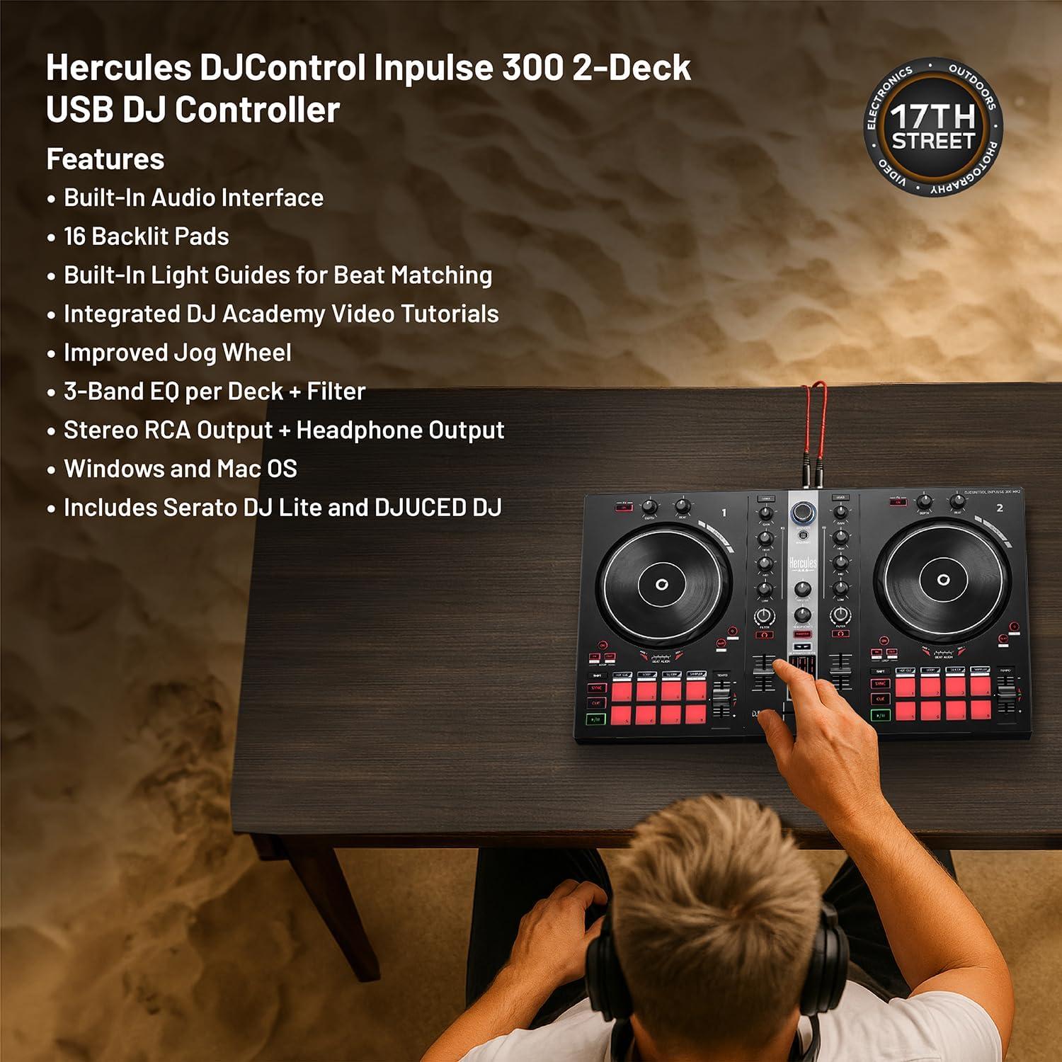 Controlador DJ Hercules DJControl Inpulse 300 + Auriculares y Soporte