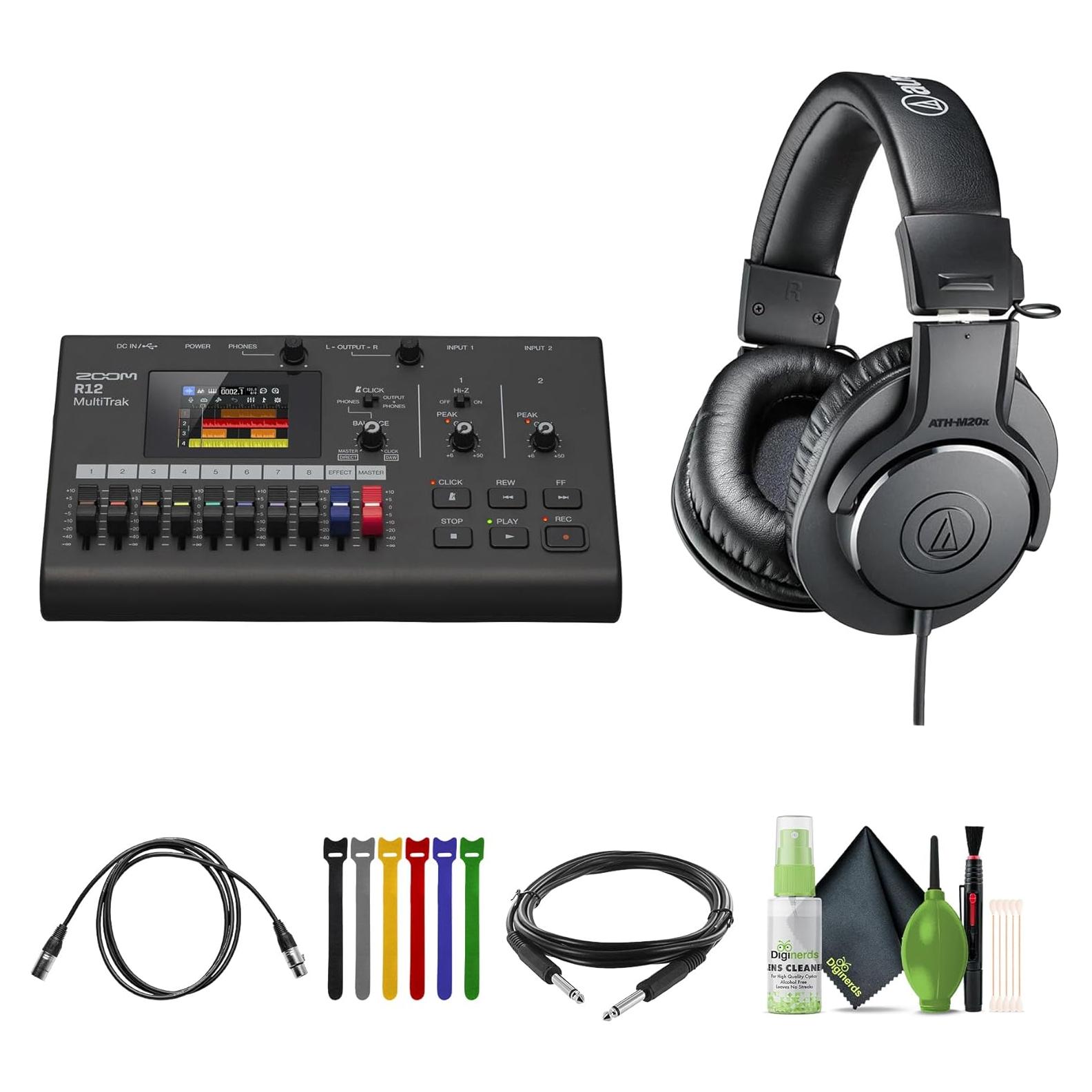 Grabadora Multitrack Digital Zoom R12 + Auriculares Audio-Technica ATH-M20x