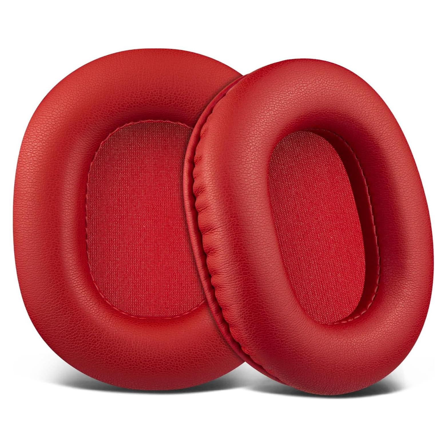 Almohadillas de Reemplazo SOULWIT para Auriculares Audio Technica M50X M40X M30X - Cuero de Proteína Rojo